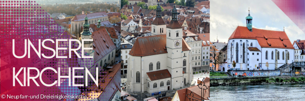 Man sieht die verschiedenen Kirchen Dreieinigkeitskirche, Neupfarrkirche und die Oswaldkirche