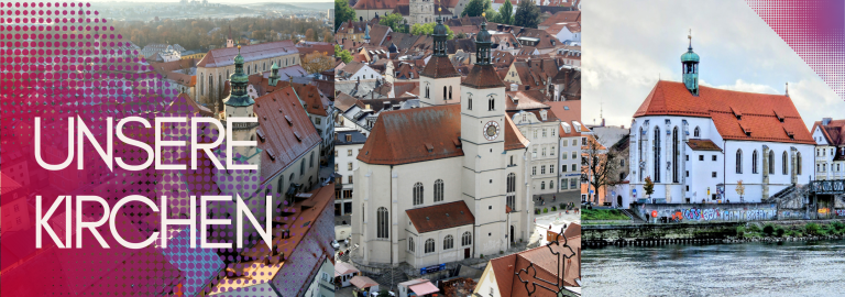 Man sieht die verschiedenen Kirchen Dreieinigkeitskirche, Neupfarrkirche und die Oswaldkirche