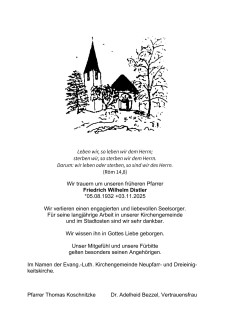 Abschied von Pfarrer Friedrich Wilhelm Distler